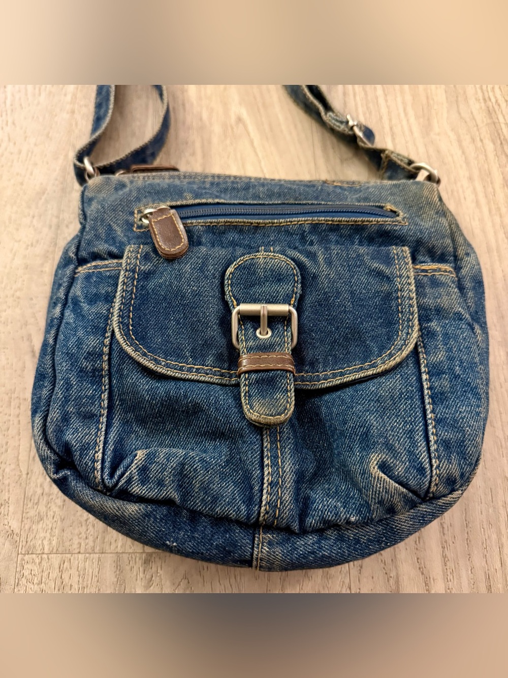 Y2K Denim Crossbody Cargo Bag Utility Messenger Purse Multi Pocket Boho Grunge